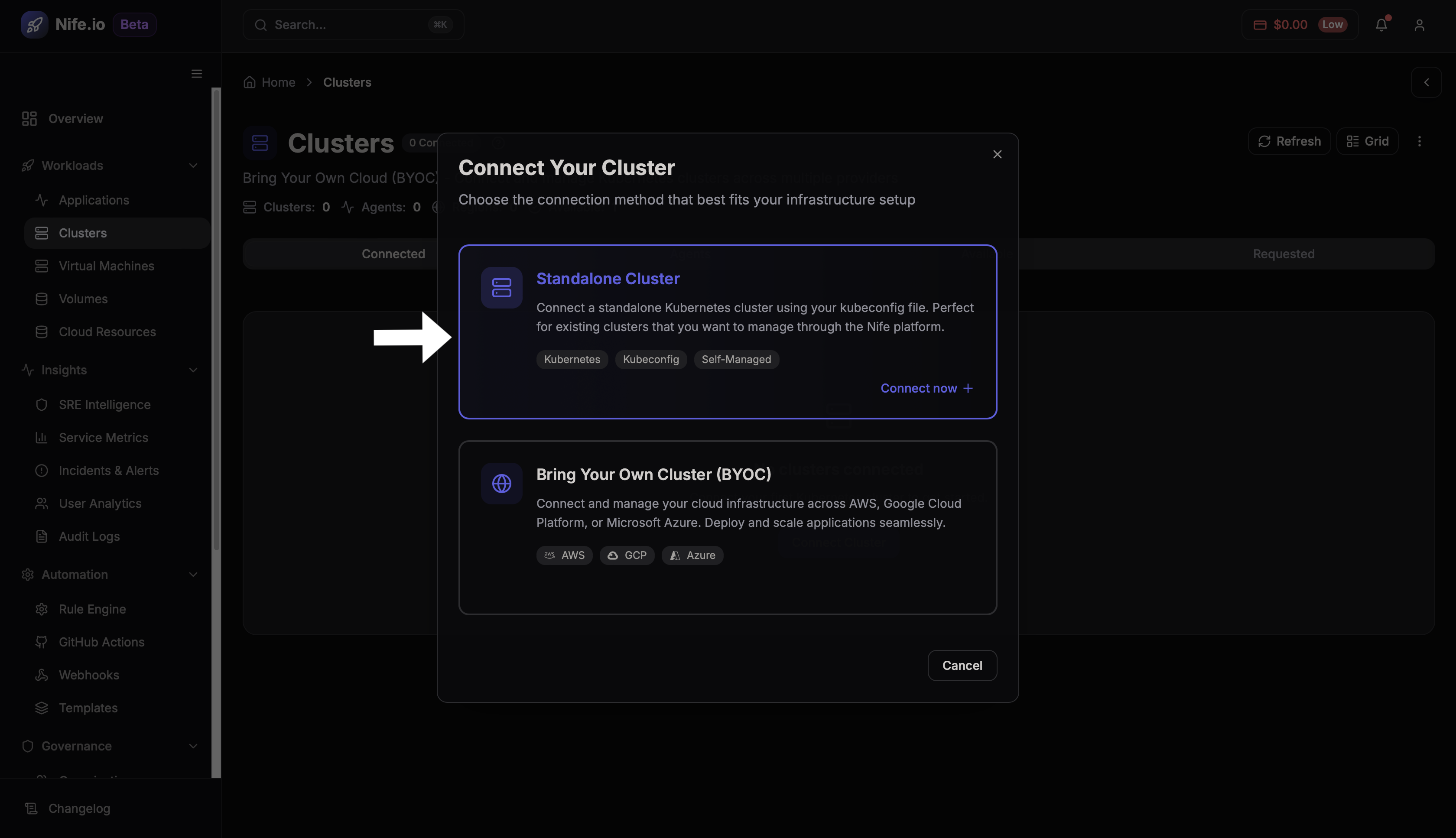 Connect cluster options
