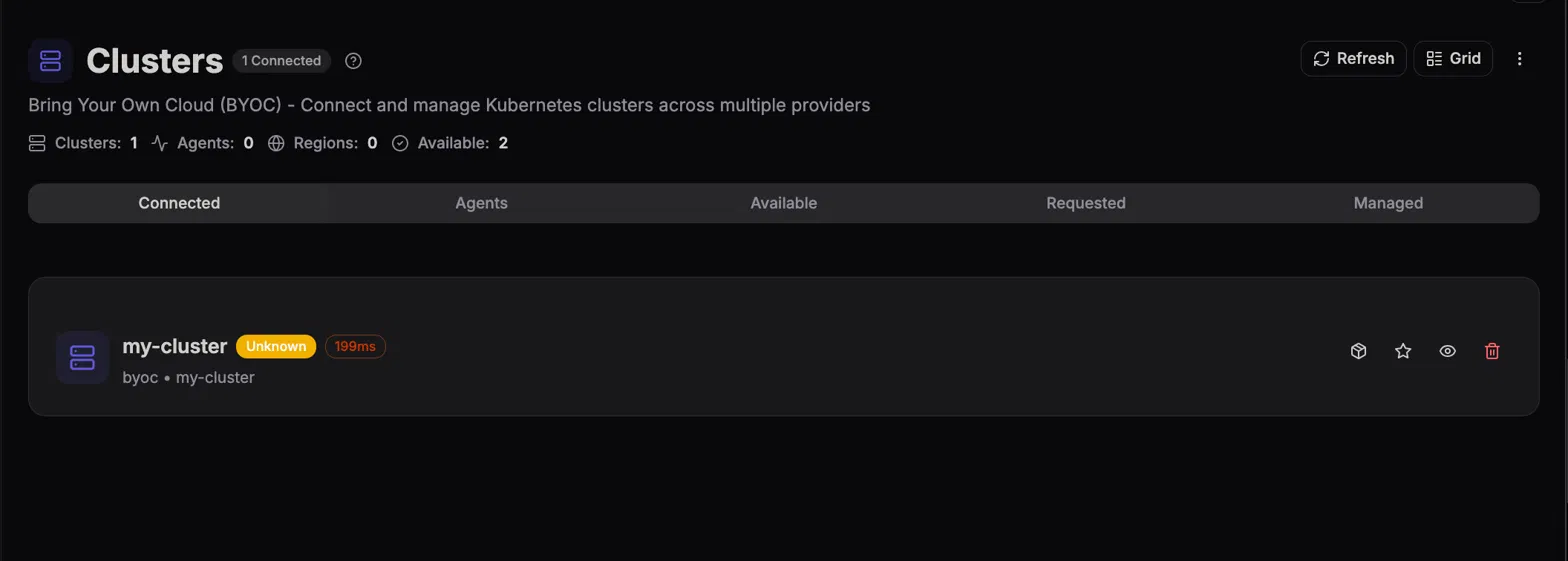 Clusters page with the cube icon highlighted to open the Deploy to Kubernetes dialog