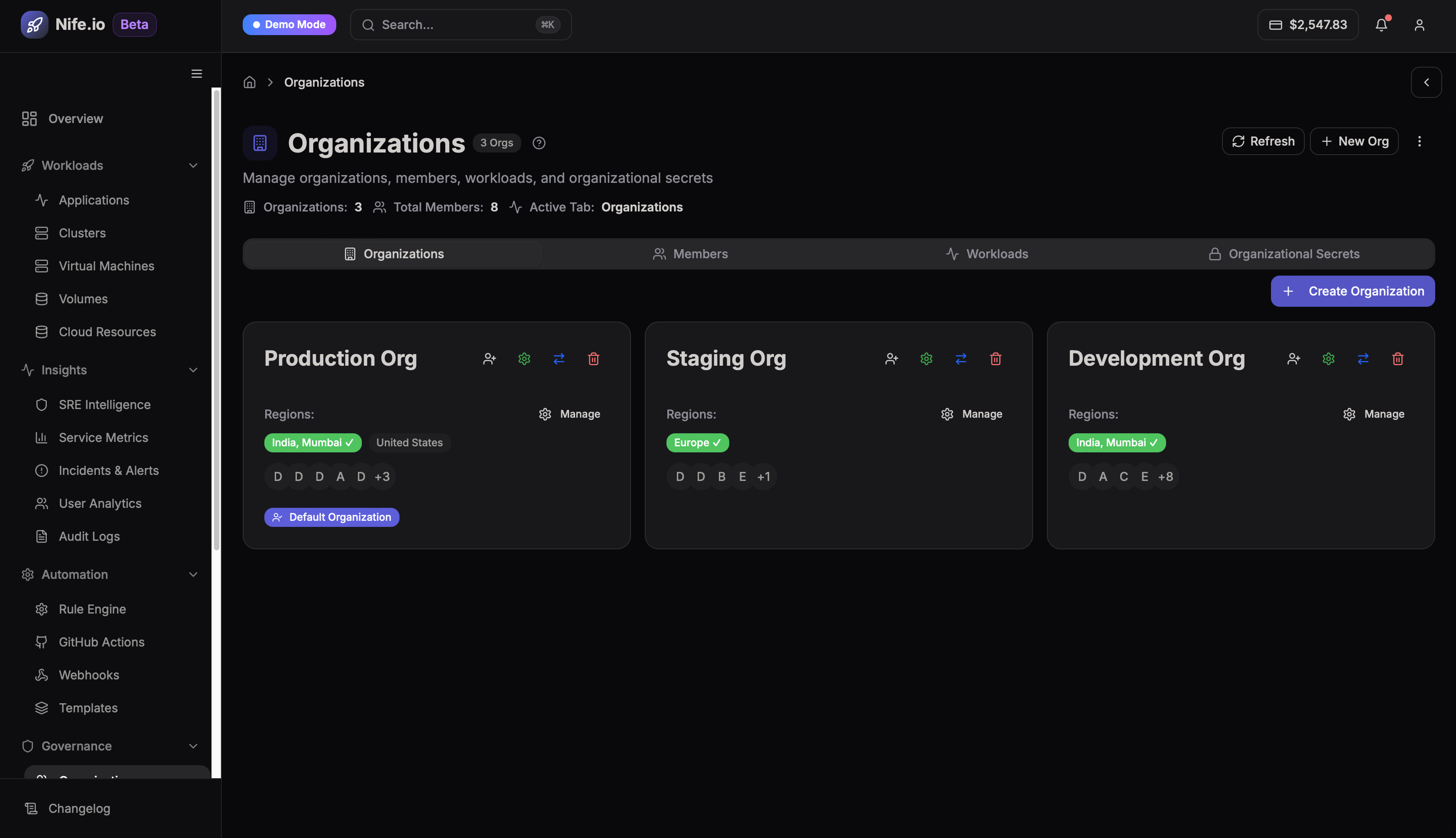Create organization button