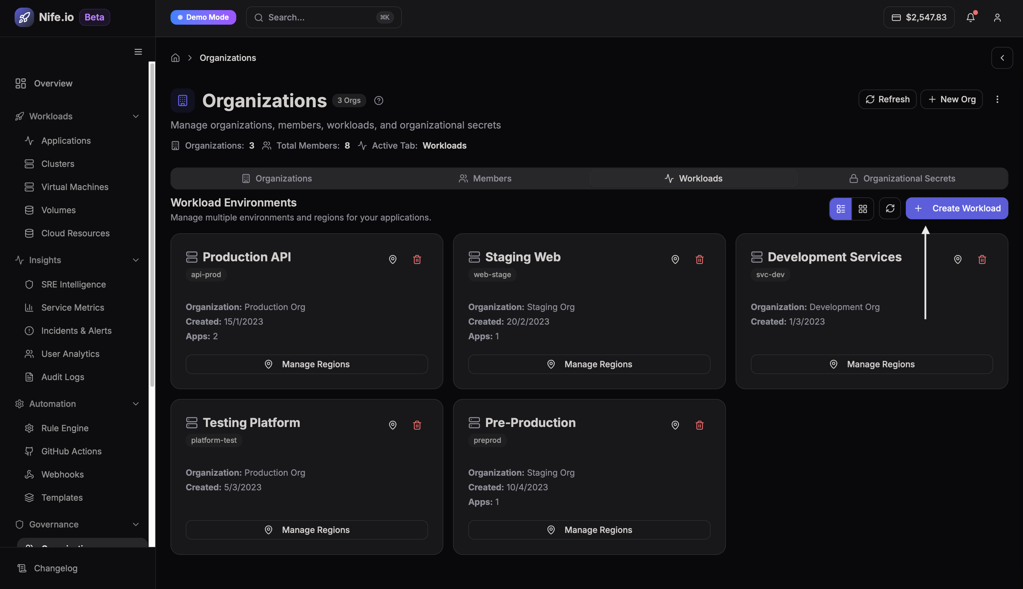 Create Workload Button