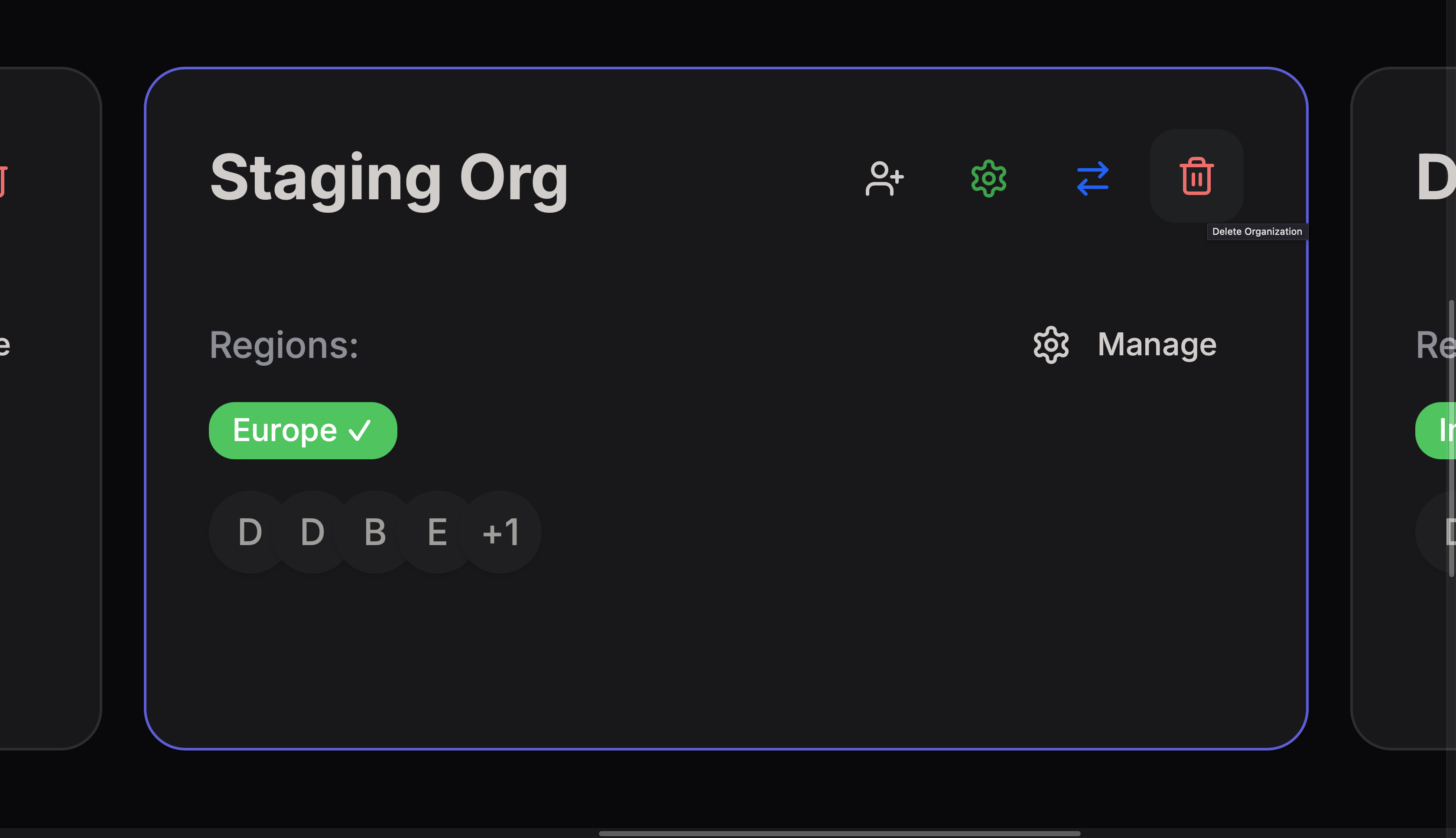 Delete organization option