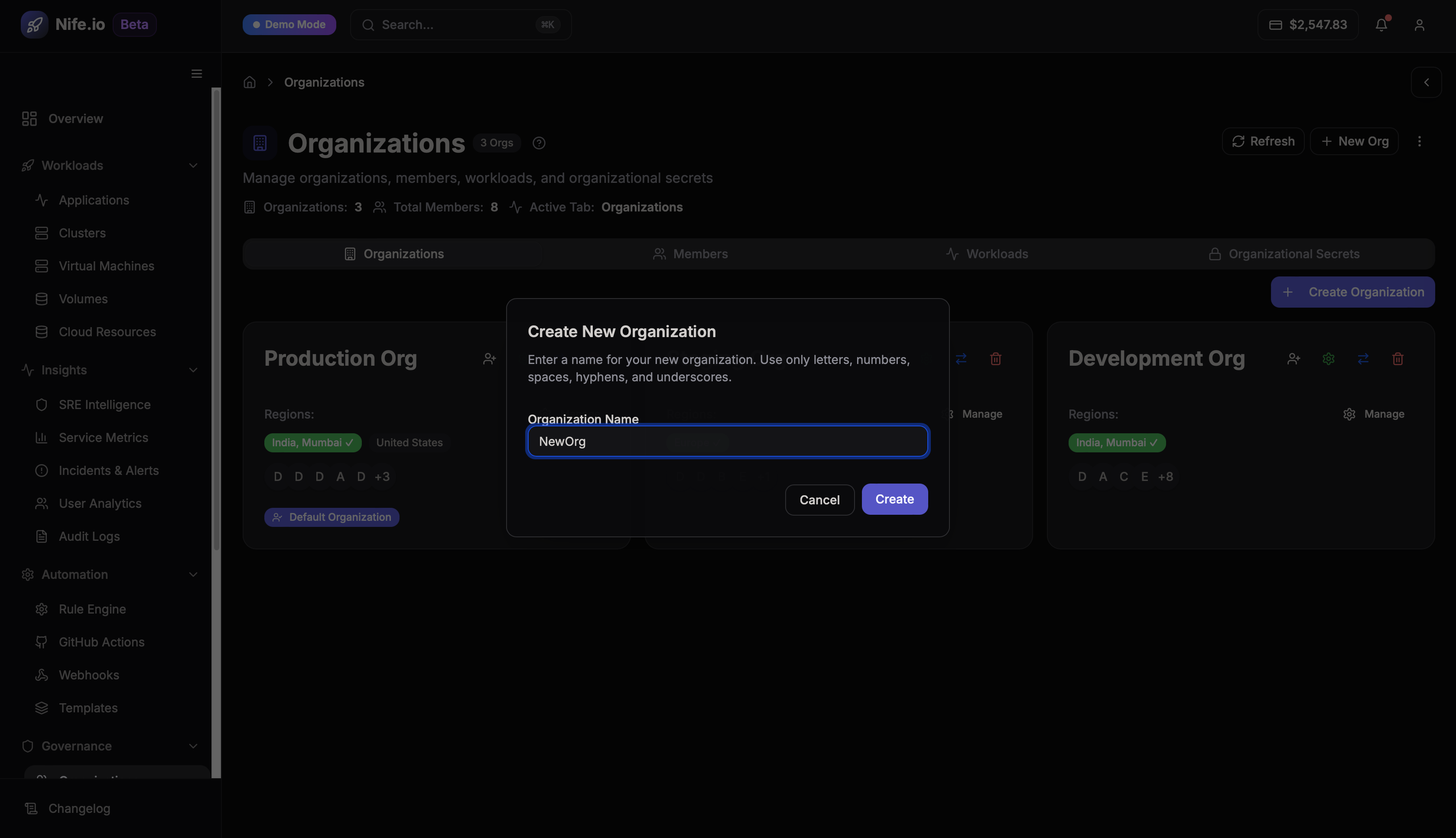 Create organization form