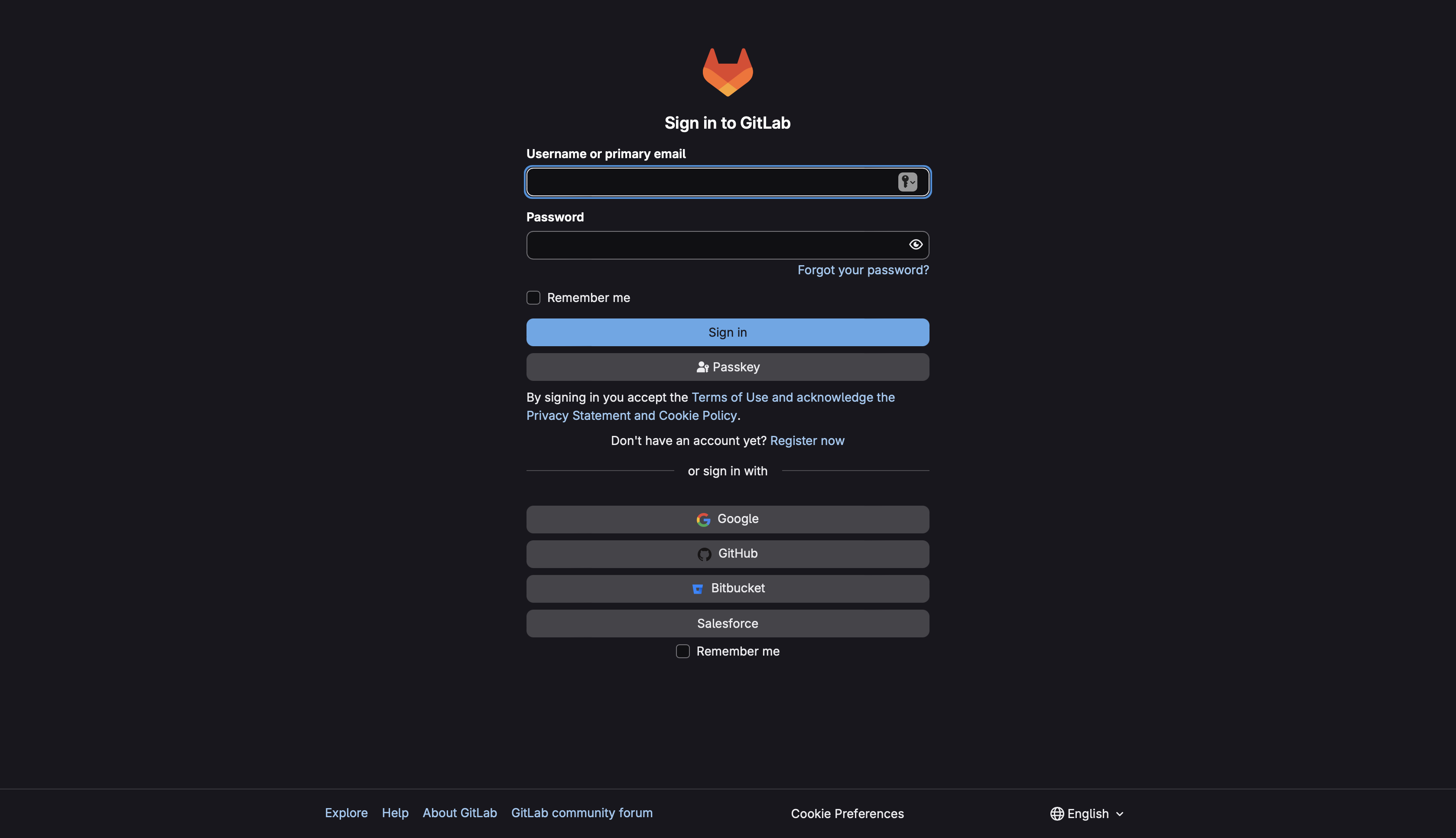 GitLab sign in page