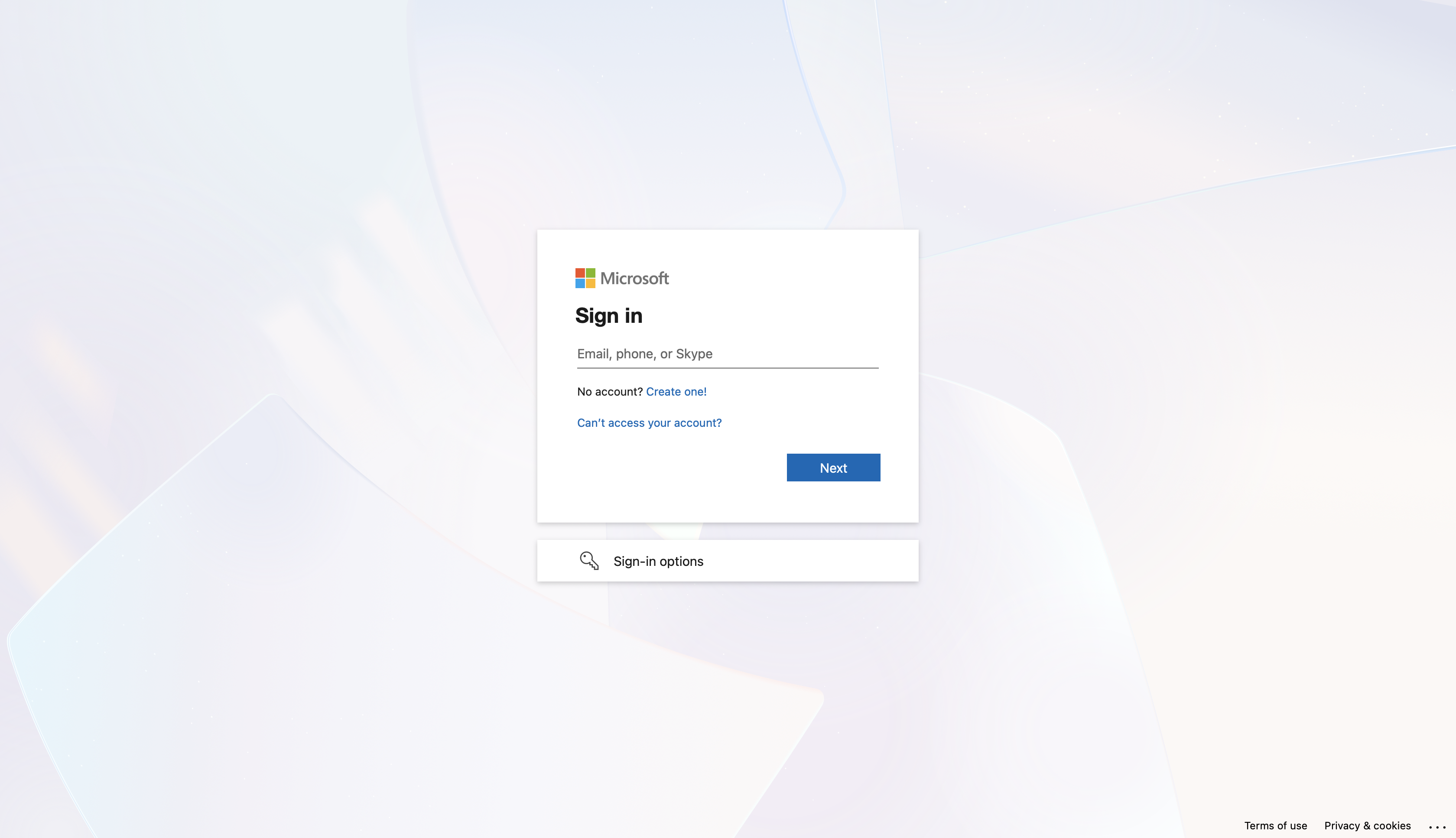Microsoft sign in option