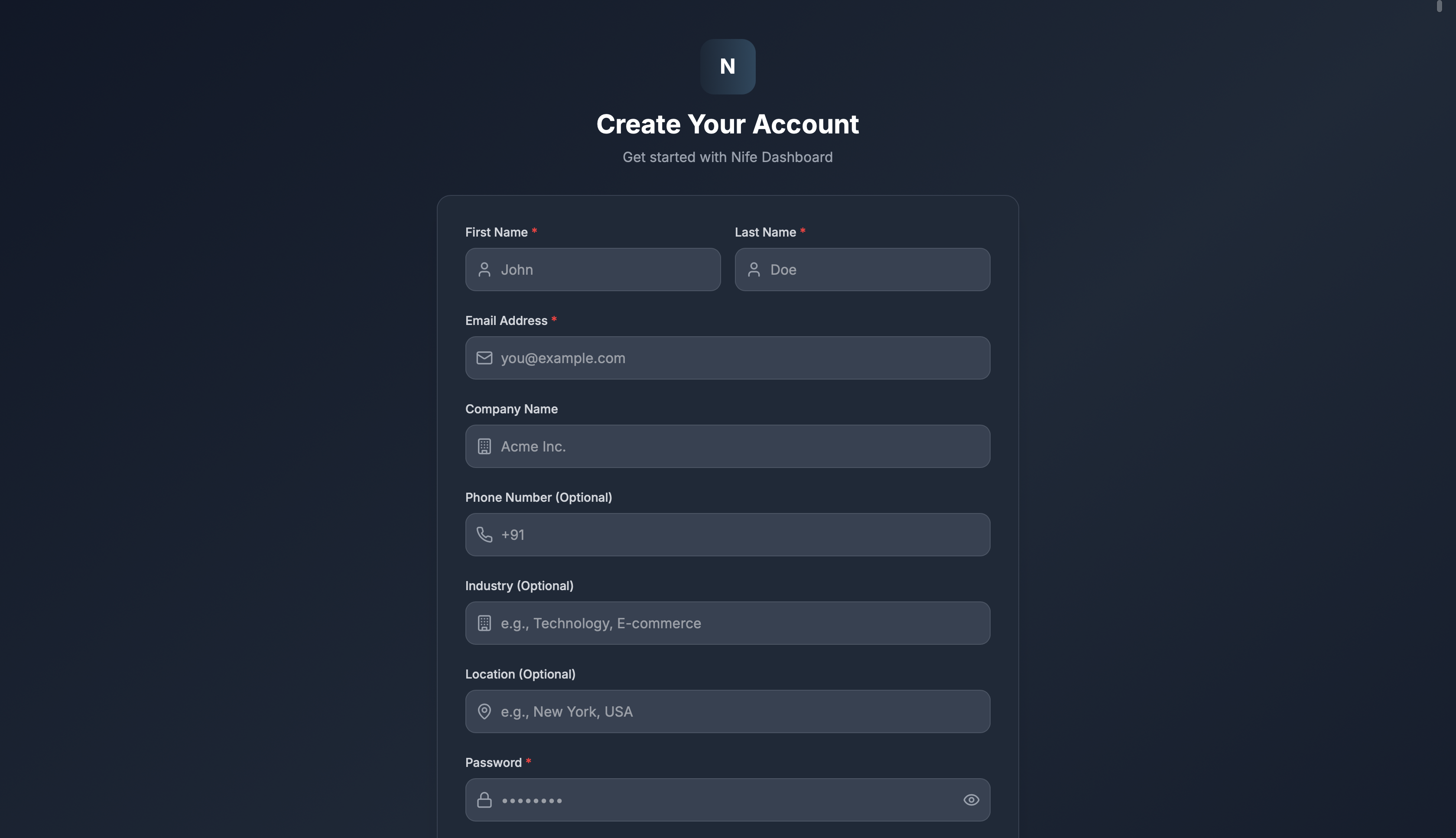 New account credentials