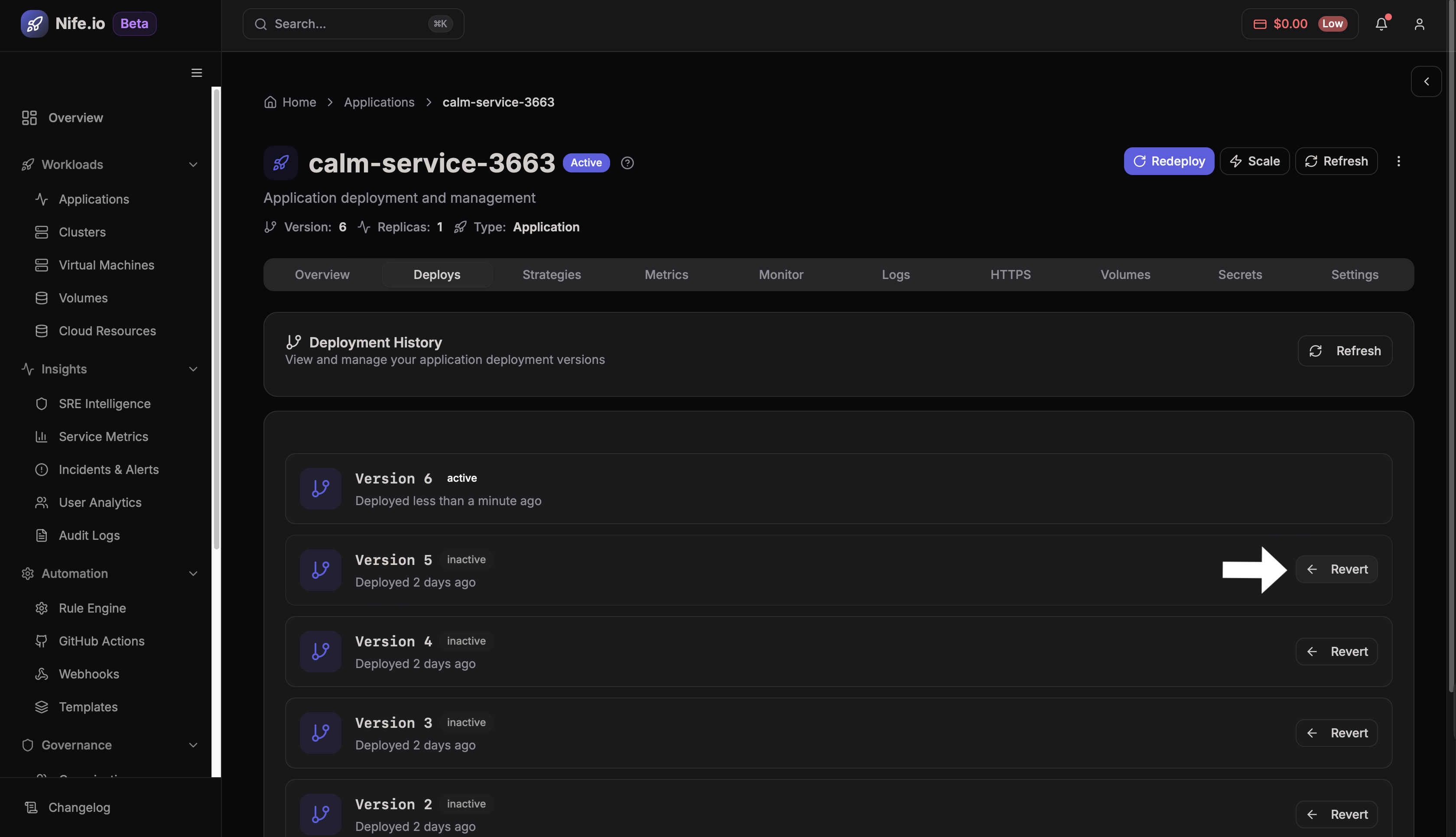 Revert deployment version