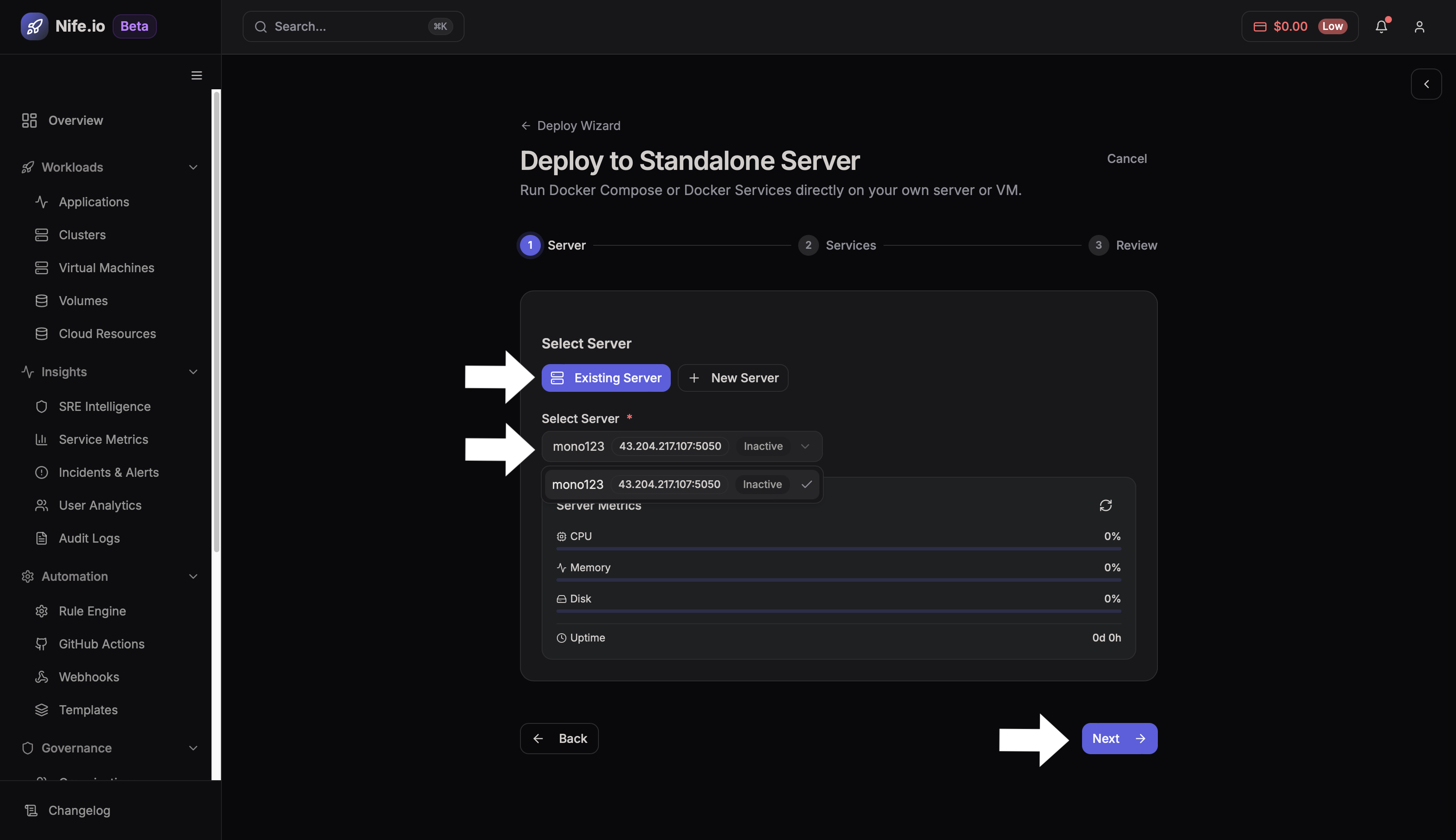 Select Existing Server