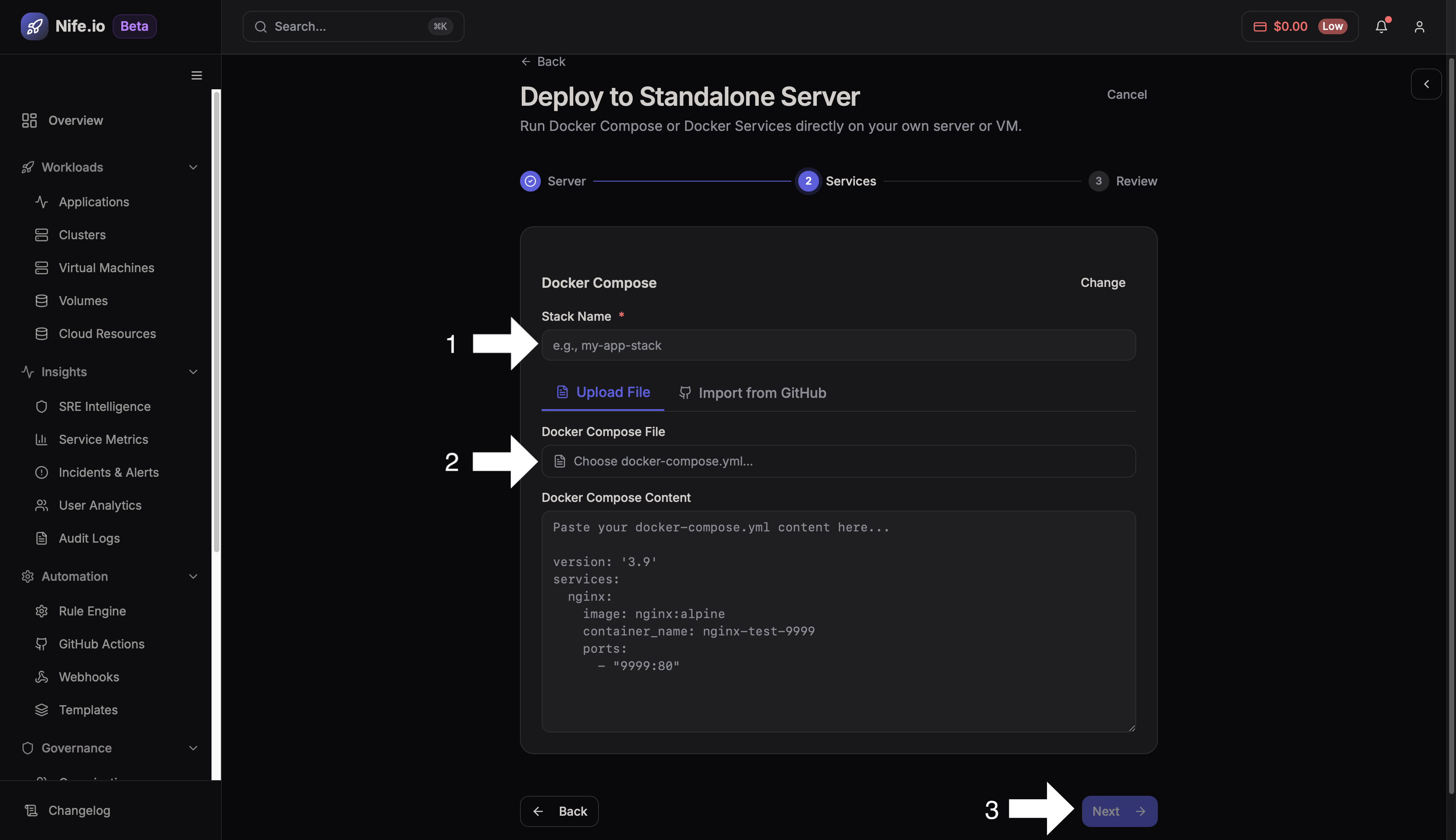 Upload Docker Compose File