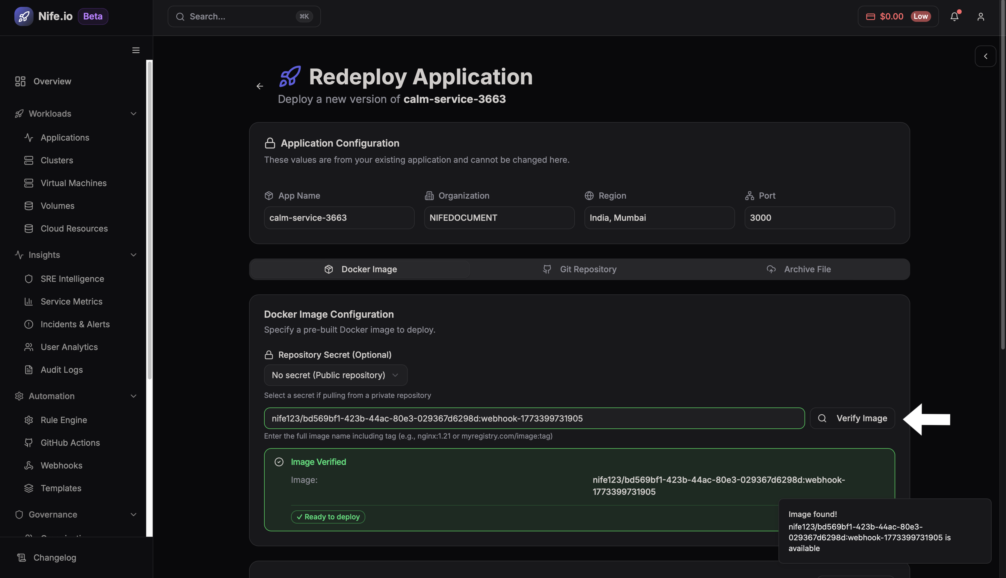 Application configuration section