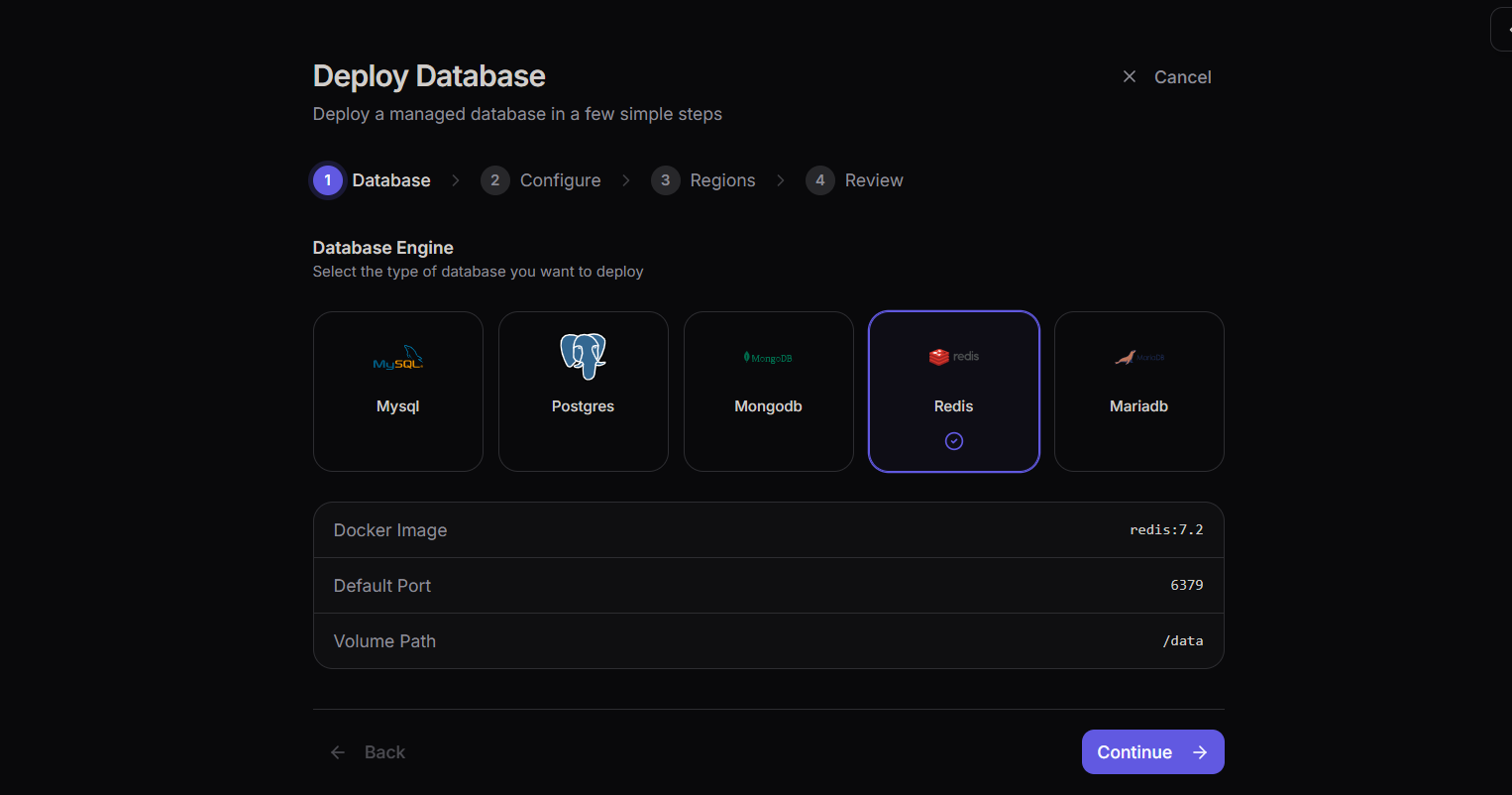 Select database type