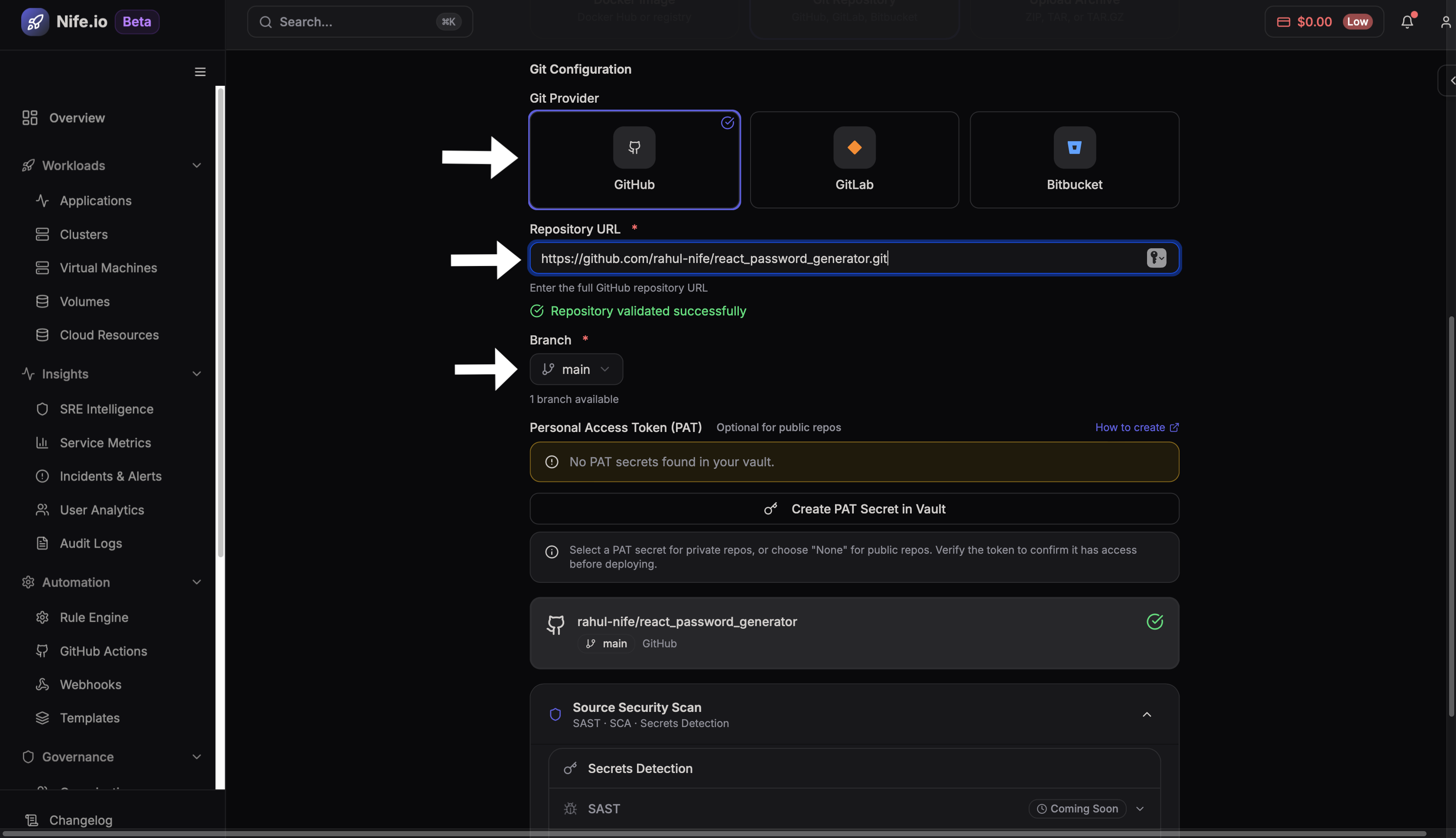 Connect git repository