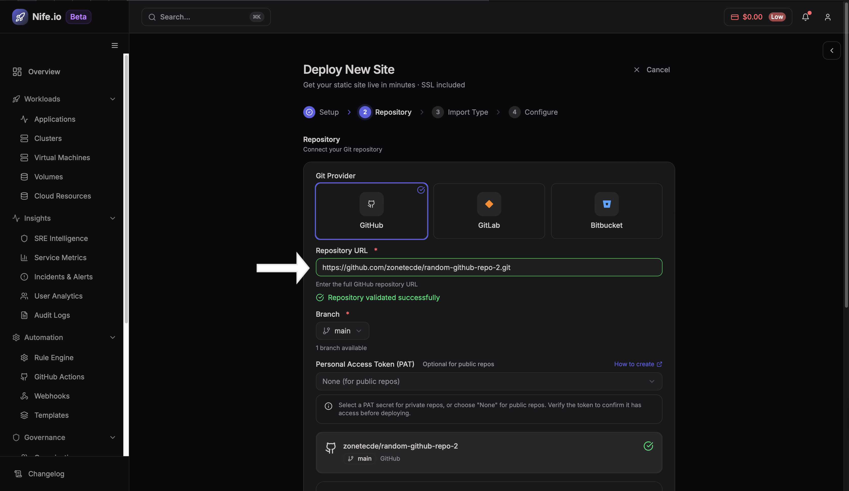 Connect git repository