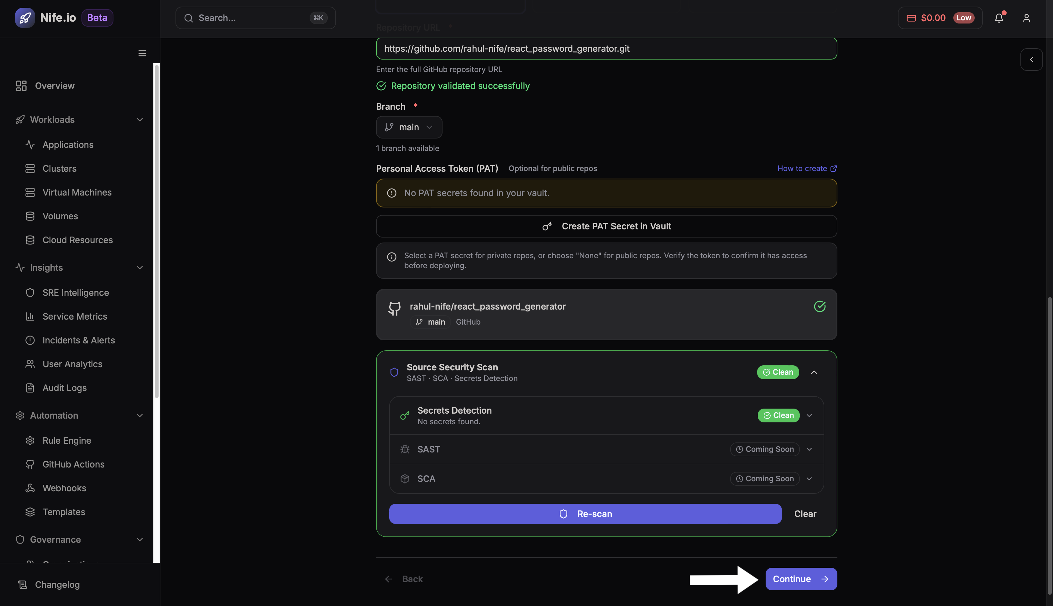 Repository security scan configuration
