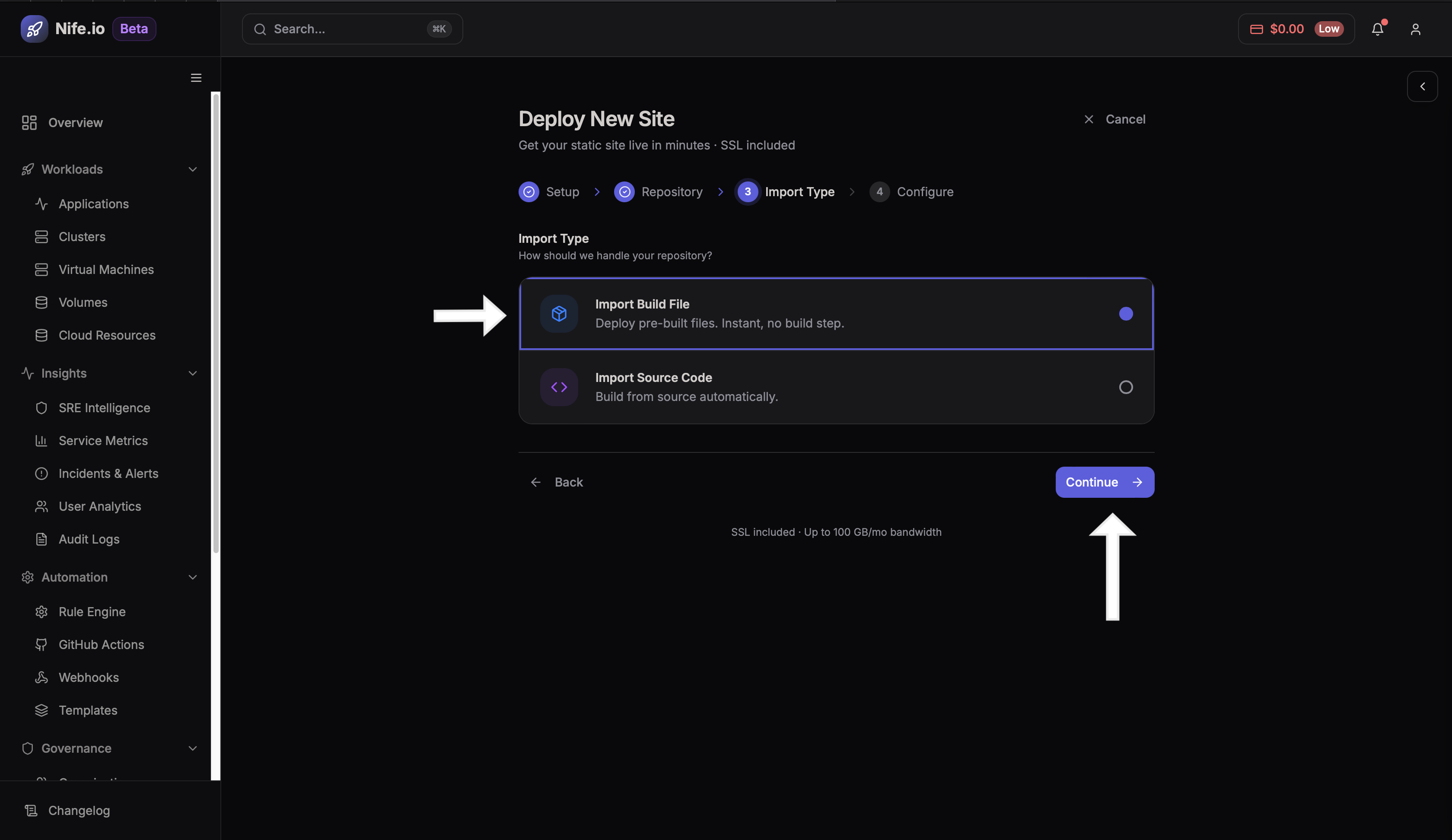 Import from git button