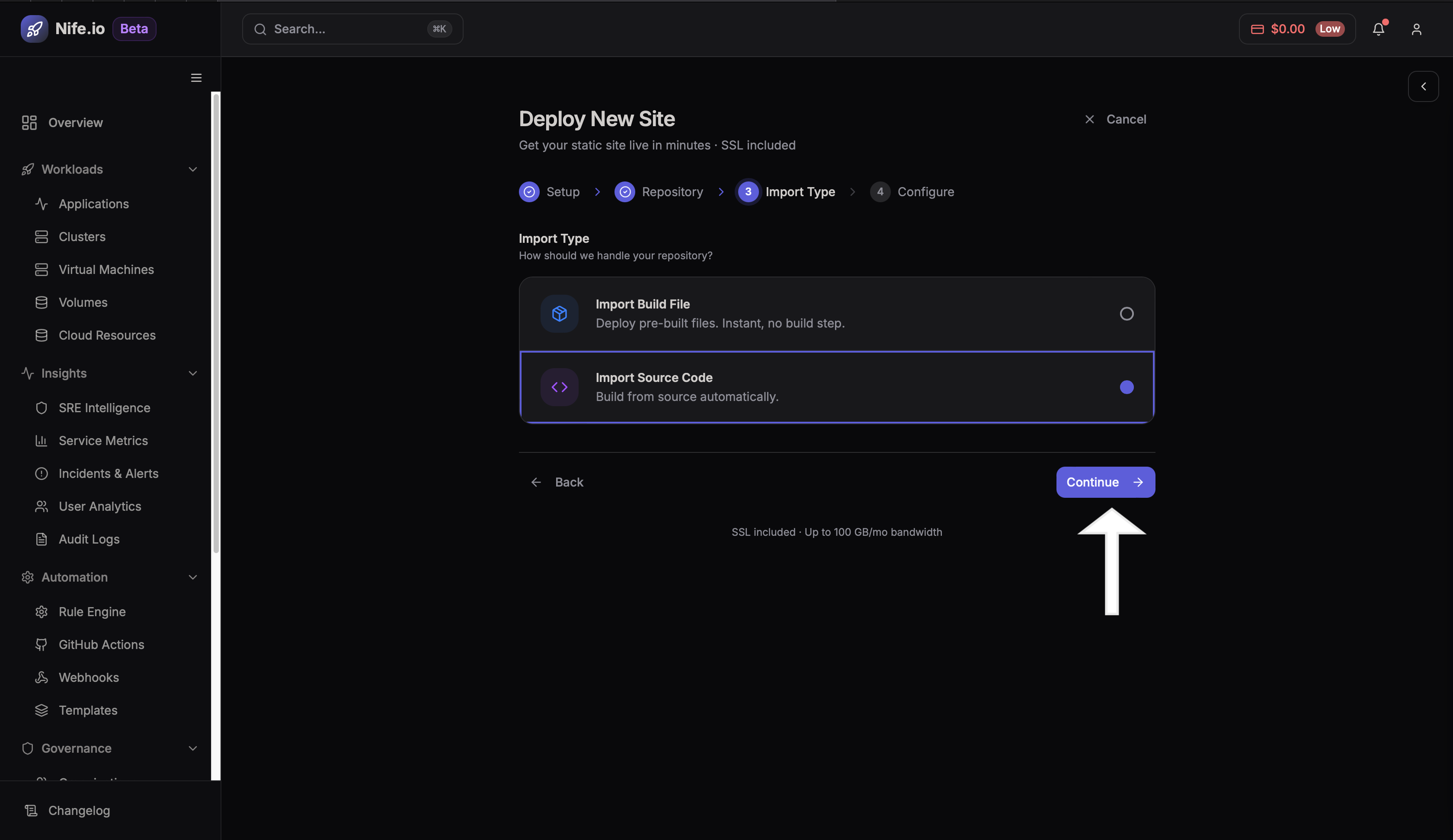 Import from git button