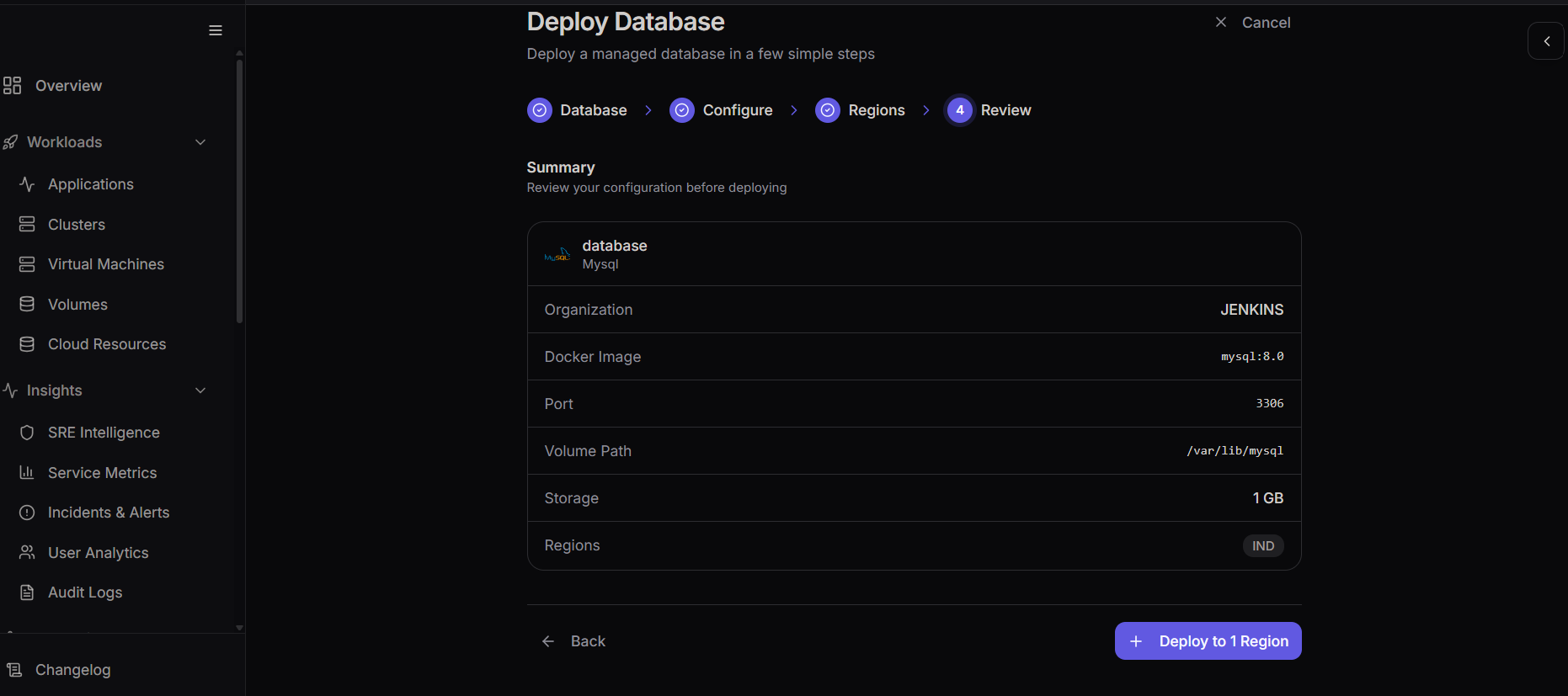 Review database configuration
