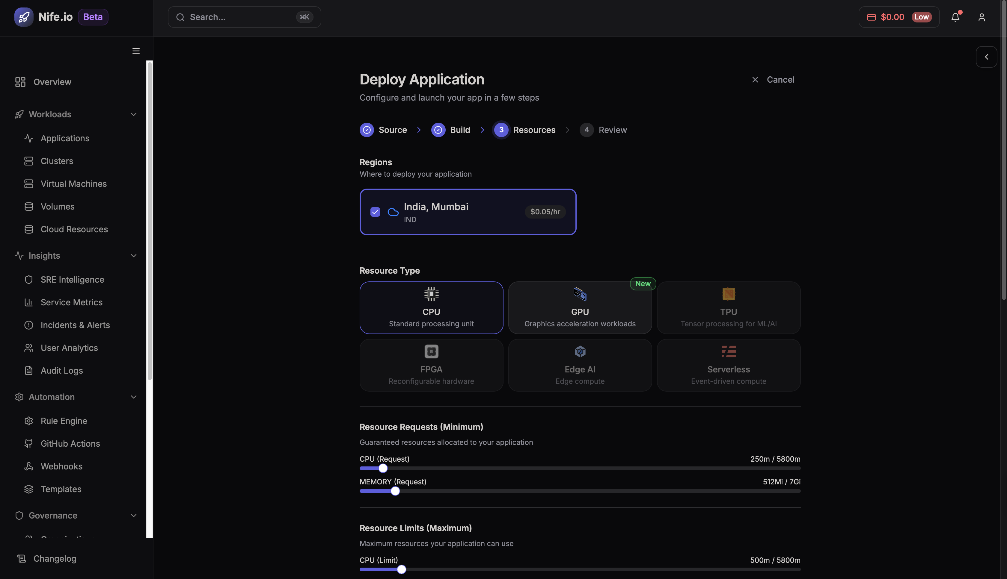 Application resource configuration