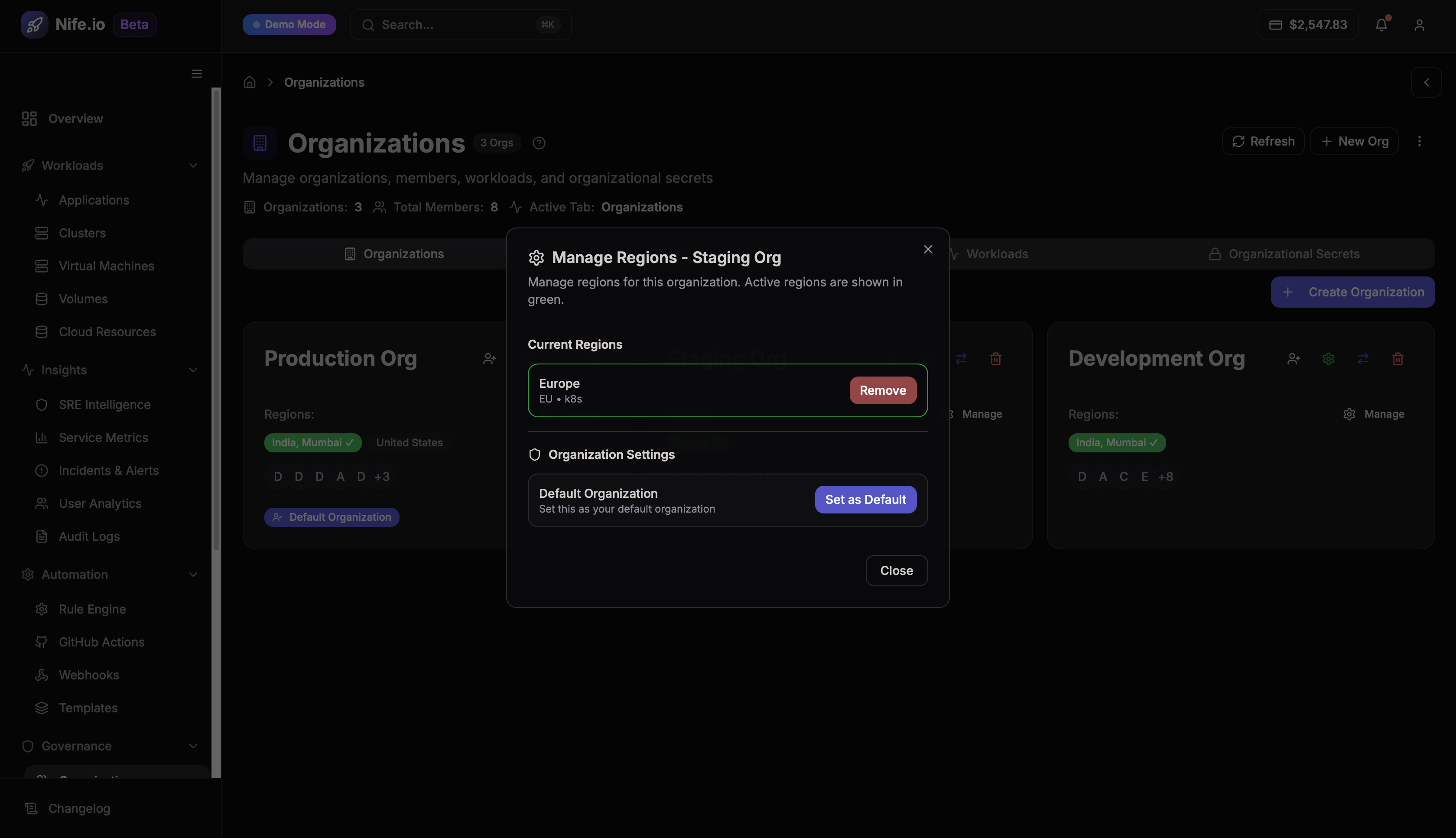 Set default organization