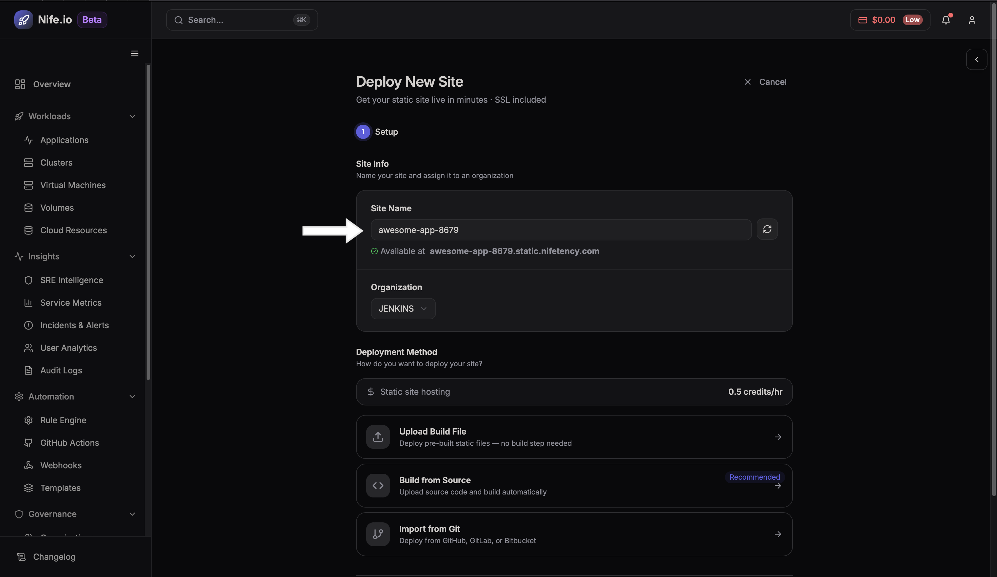 Configure site details