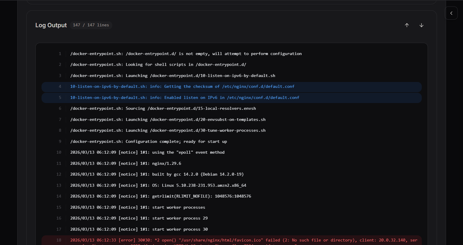 Application Logs Output
