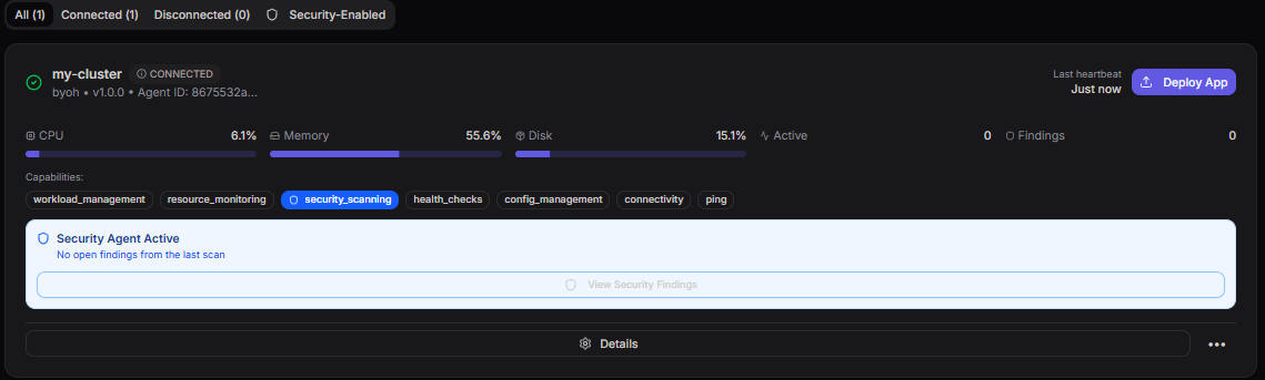 Connected Cluster with Agent Status