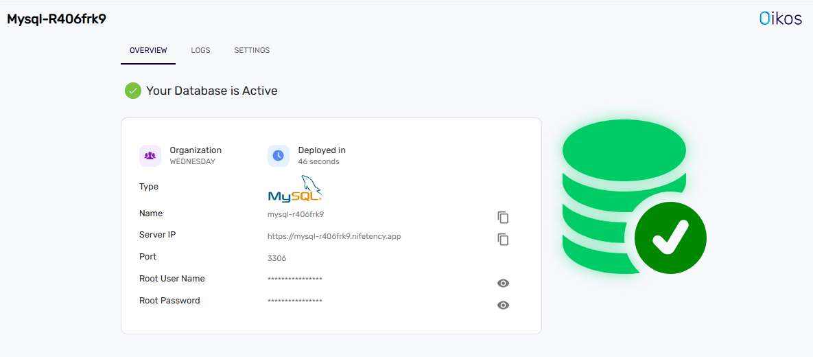 database configuration page