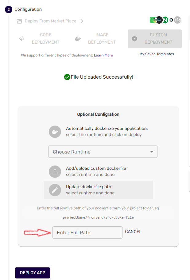 Enter the path to your Docker file