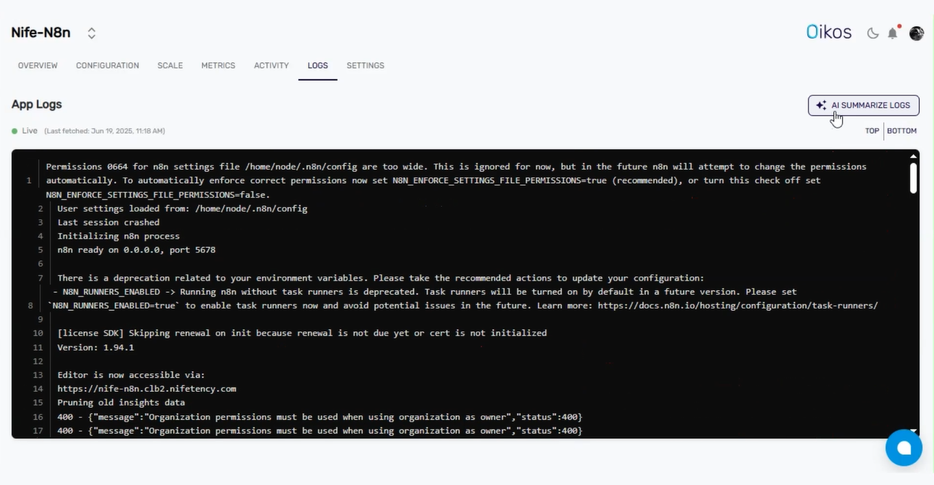 application log page