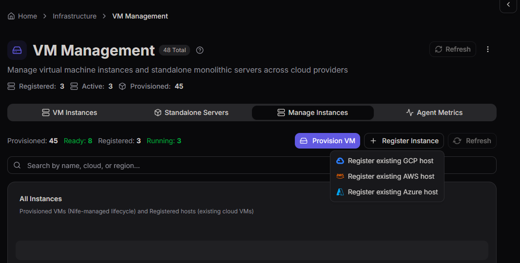 Register Instance Dropdown Menu