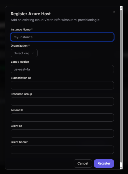 Register GCP Host Dialog