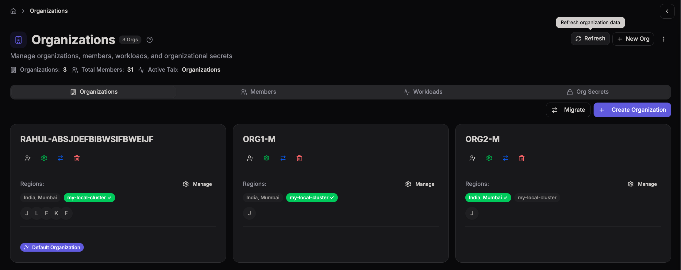 Organizations list page