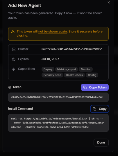 Agent Token Generation Screen