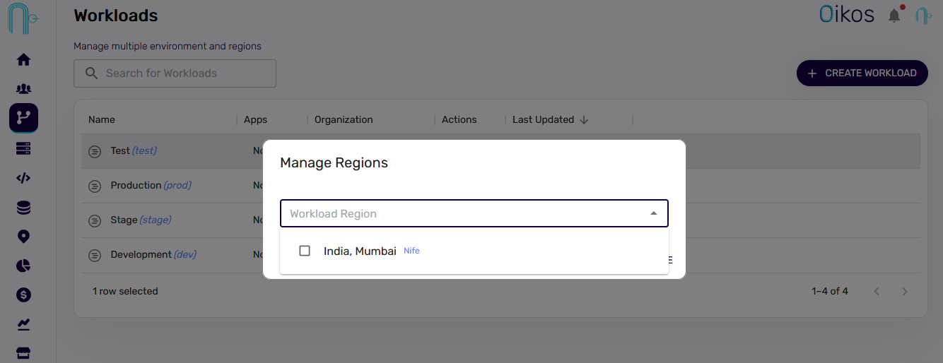 select the region you want to add to the workload