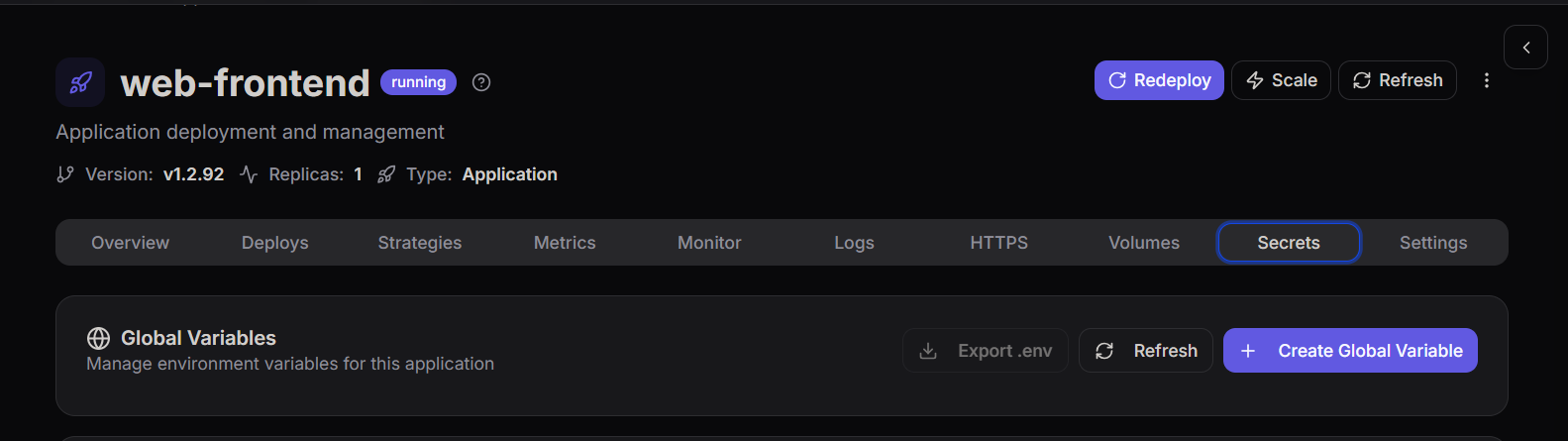 Secrets Global Variables Dashboard